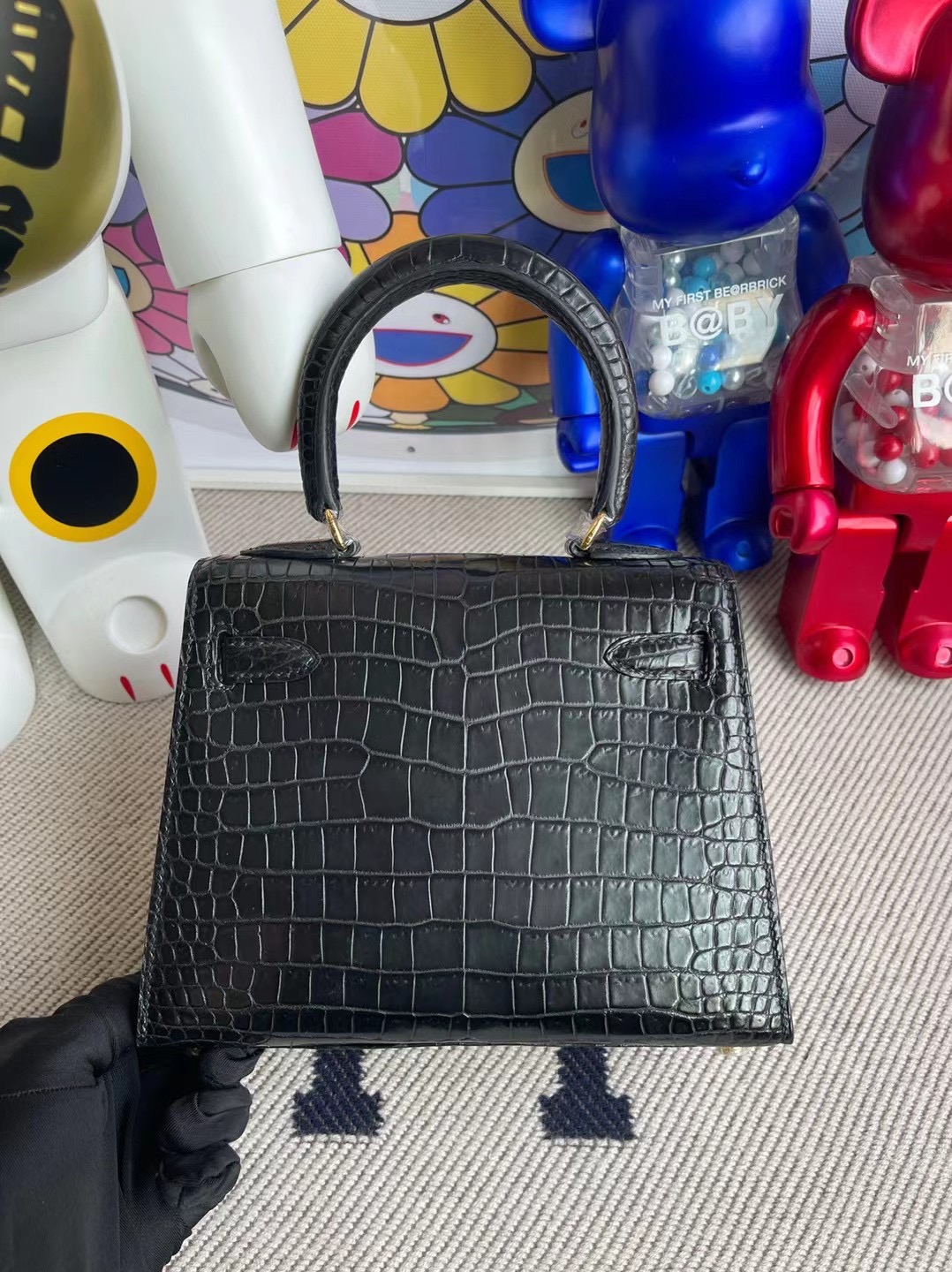 Hermes Kelly 20cm CK89 Noir黑色大耳朵霧面倒V灣鱷金扣客訂出