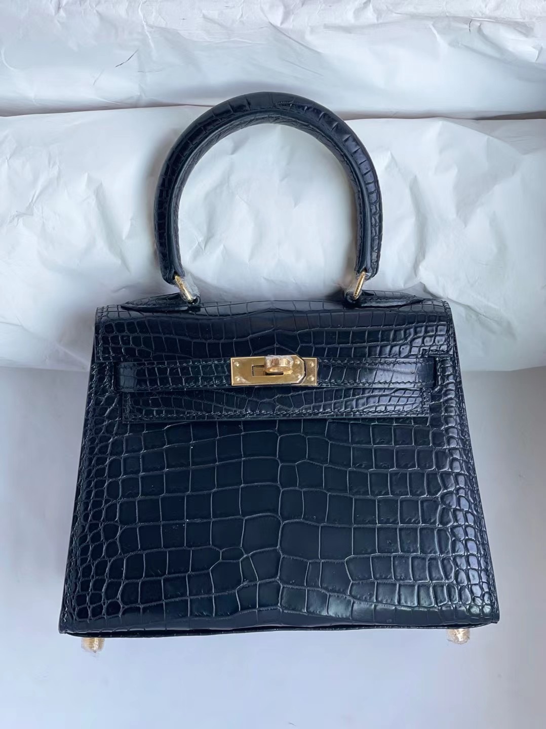 Hermes Kelly 20cm CK89 Noir黑色大耳朵霧面倒V灣鱷金扣客訂出