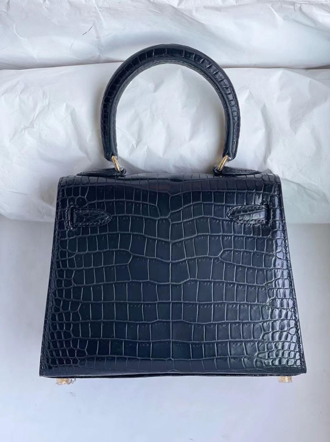 Hermes Kelly 20cm CK89 Noir黑色大耳朵霧面倒V灣鱷金扣客訂出