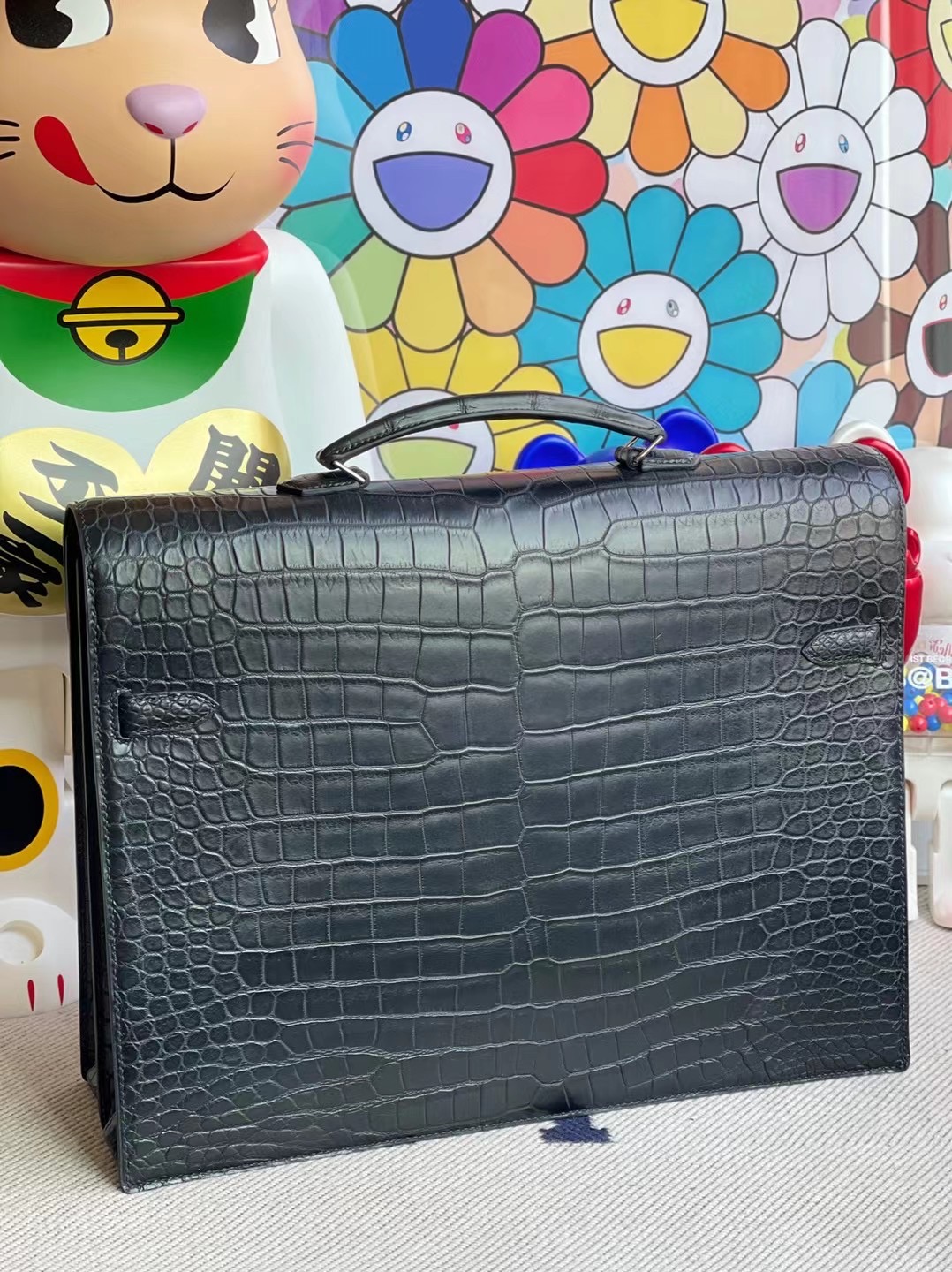 愛馬仕男士公文包 Hermes Kelly Depeches 38 CK89 Noir 黑色澳洲灣鱷銀扣