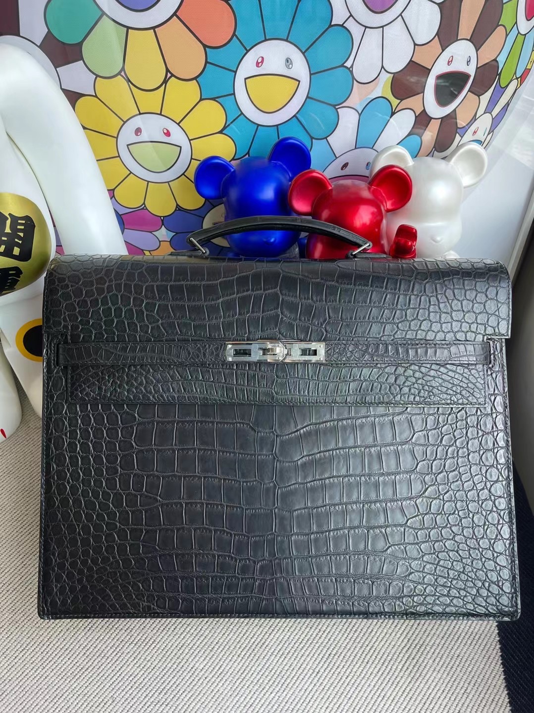 愛馬仕男士公文包 Hermes Kelly Depeches 38 CK89 Noir 黑色澳洲灣鱷銀扣