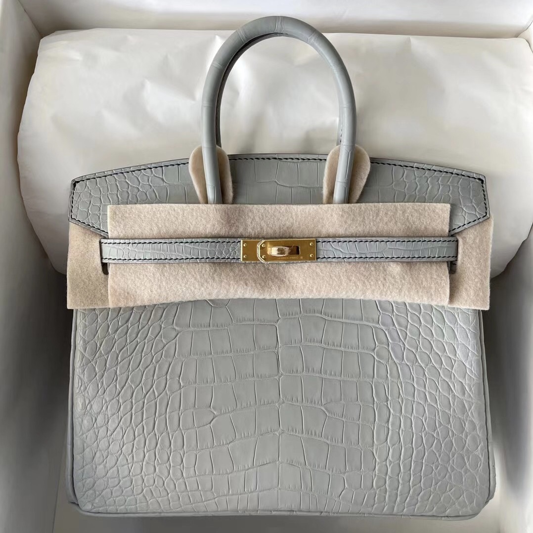 Hermes Birkin 25 美洲鱷魚 80 Gris Perle 珍珠灰內拼89 Noir黑色馬蹄印