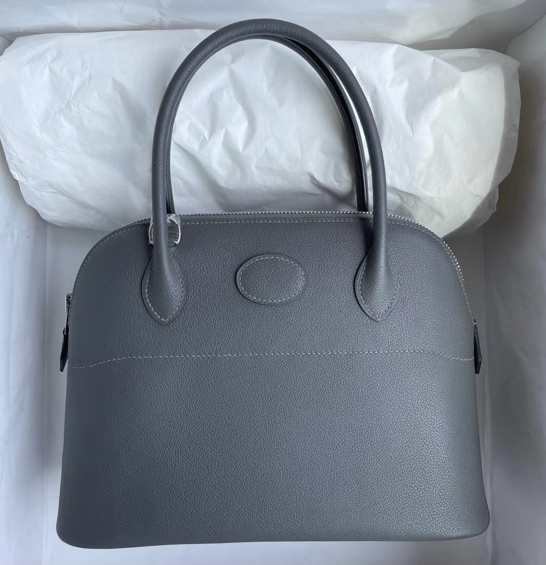 Hermes Bolide 27cm Evercolor 8F Etain 錫器灰 銀扣 全手工蜜蠟線縫製 客定出