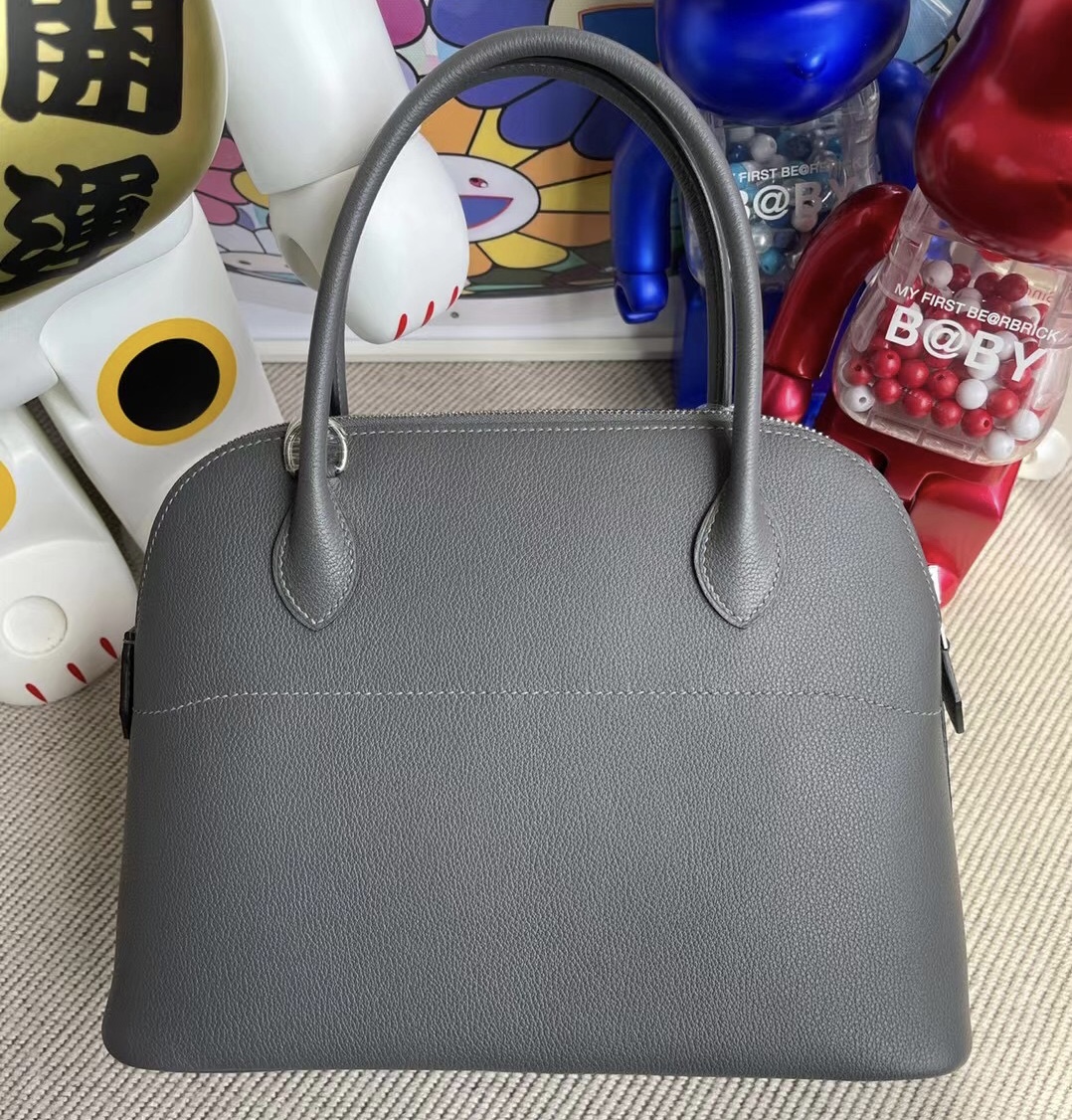 Hermes Bolide 27cm Evercolor 8F Etain 錫器灰 銀扣 全手工蜜蠟線縫製 客定出