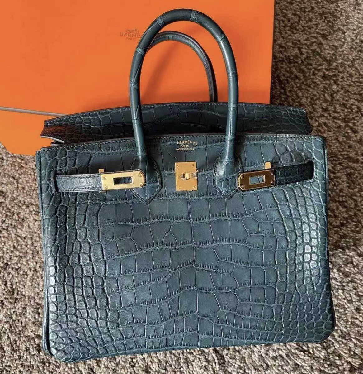 Hermes Birkin 25cm Matte Mississippiensis Alligator V0 vert rousseau 盧梭綠