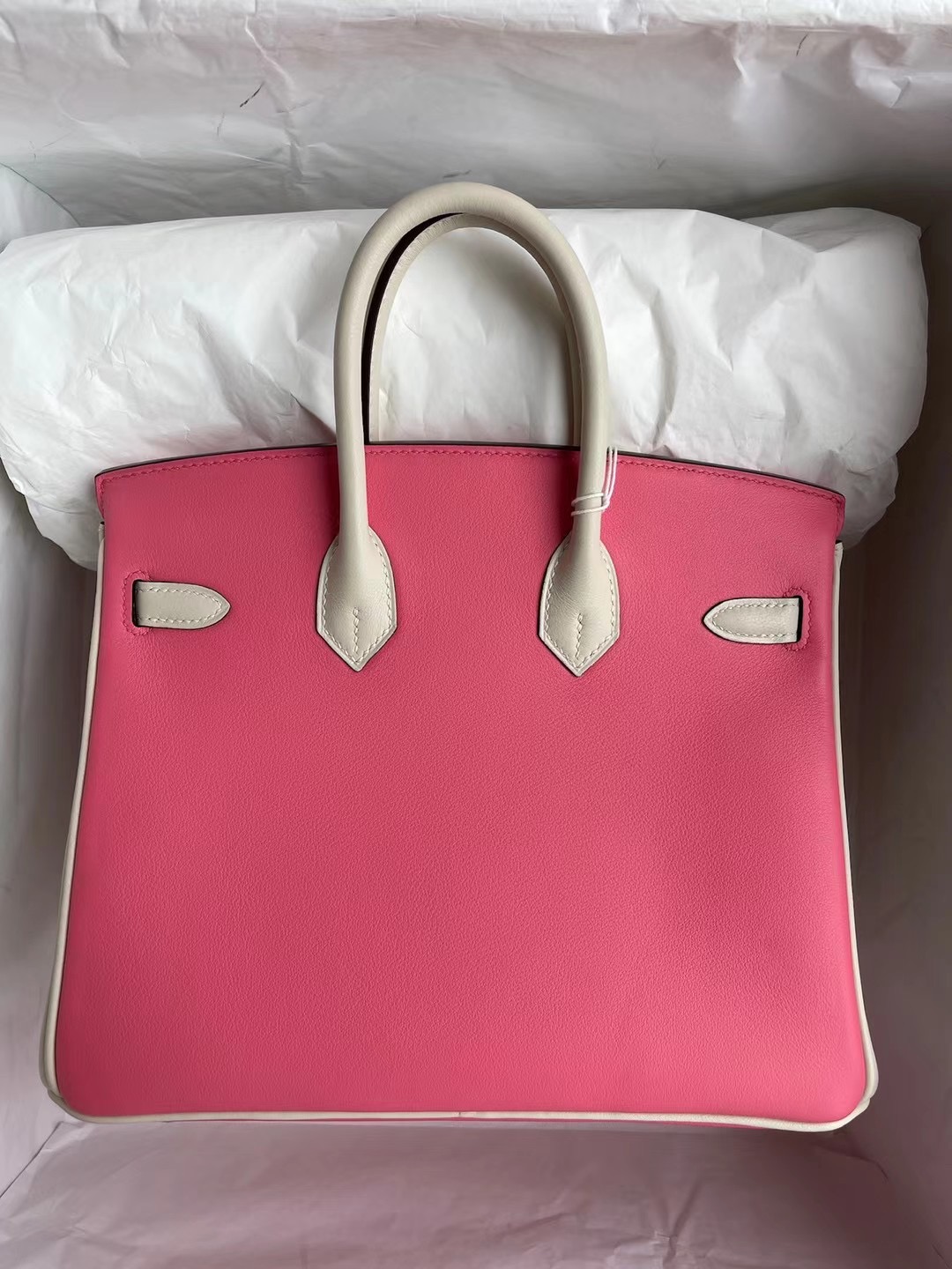 Hermes Birkin 25cm Swift 8W Rose Azalee 新唇膏粉+10 Craie 奶昔白 金扣