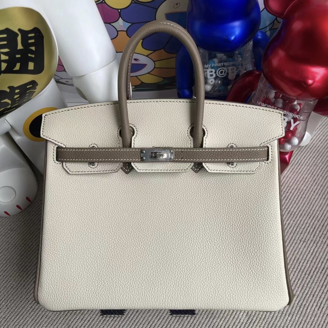 愛馬仕鉑金包拼接顏色定製 Hermes Birkin 25 HSS Togo 10 Craie+18 Etoupe 銀扣