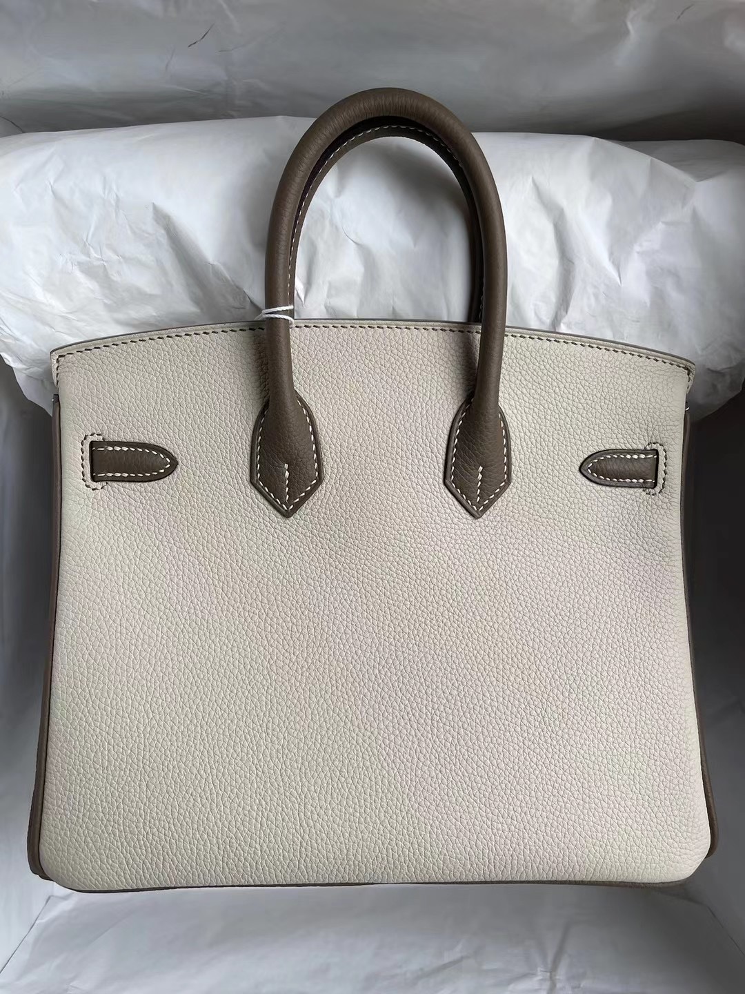 愛馬仕鉑金包拼接顏色定製 Hermes Birkin 25 HSS Togo 10 Craie+18 Etoupe 銀扣