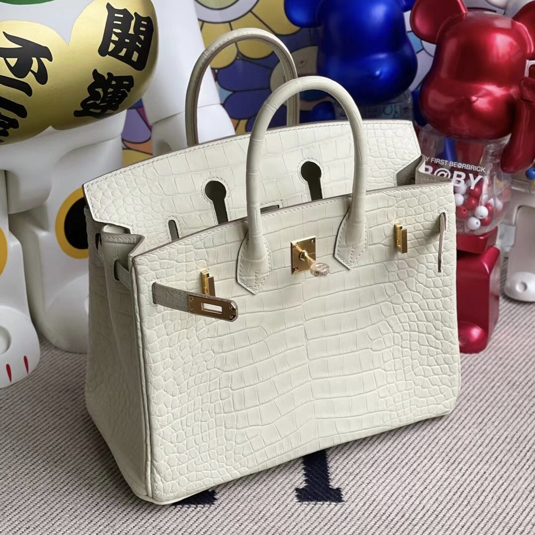 愛馬仕鉑金包包網站 Hermes Birkin 25cm 8L Beton 奶油白 金扣 霧面美洲鱷魚