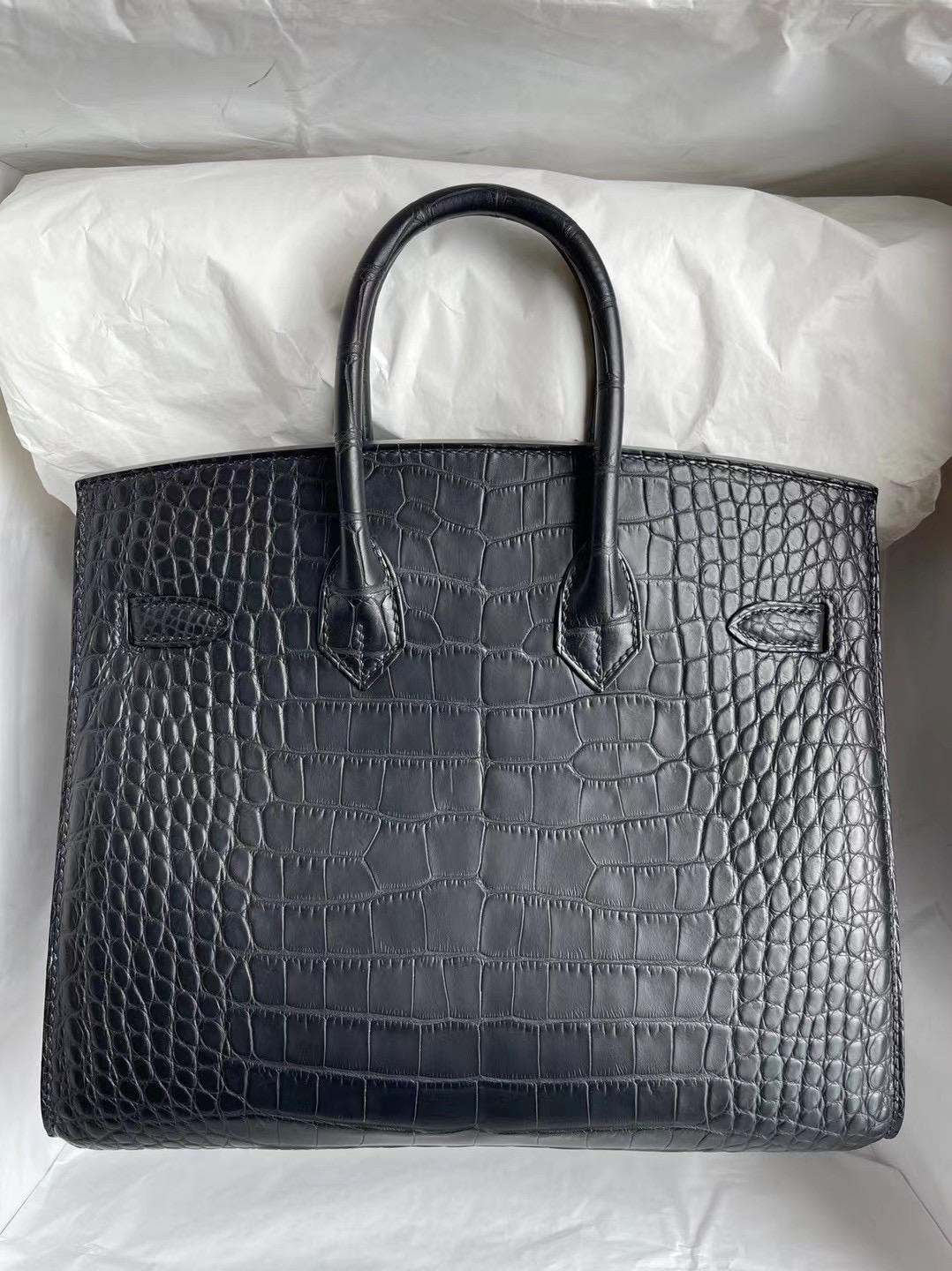 愛馬仕鉑金包定製 Hermes Birkin 25 Sellier 外縫 美洲鱷魚 89 Noir黑色金扣 客定出