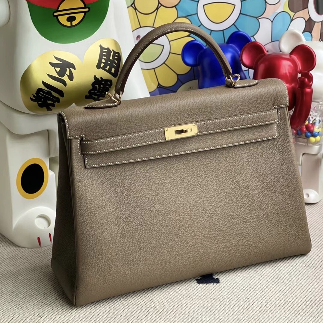 愛馬仕凱莉包35價格 Hermes Kelly 35cm Togo 18 Etoupe 大象灰 金扣