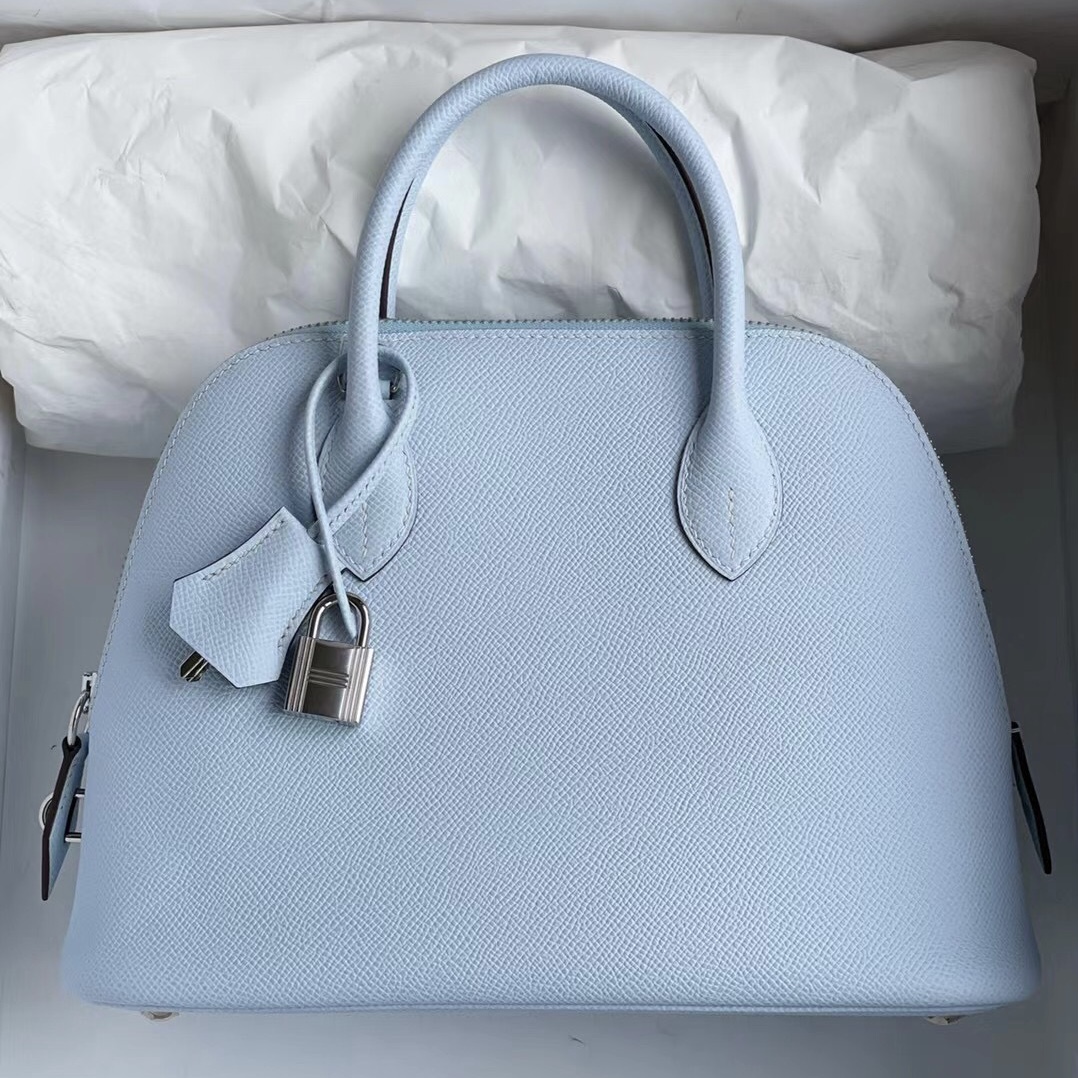 Hermes Bolide 25 Epsom T0 Blue Brume 霧藍色 銀扣 全手工蜜蠟線縫製 客定出