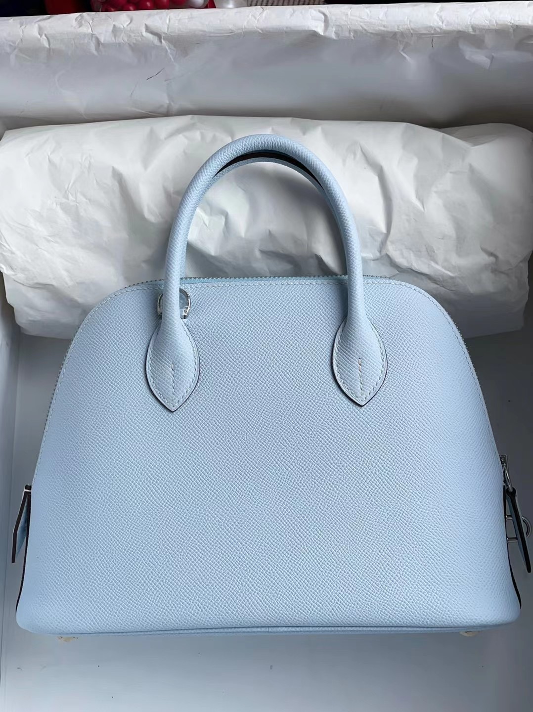 Hermes Bolide 25 Epsom T0 Blue Brume 霧藍色 銀扣 全手工蜜蠟線縫製 客定出