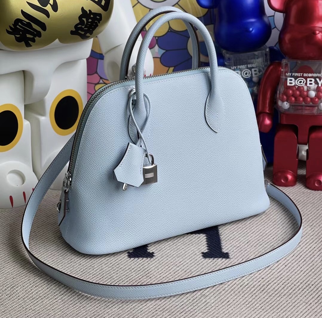 Hermes Bolide 25 Epsom T0 Blue Brume 霧藍色 銀扣 全手工蜜蠟線縫製 客定出