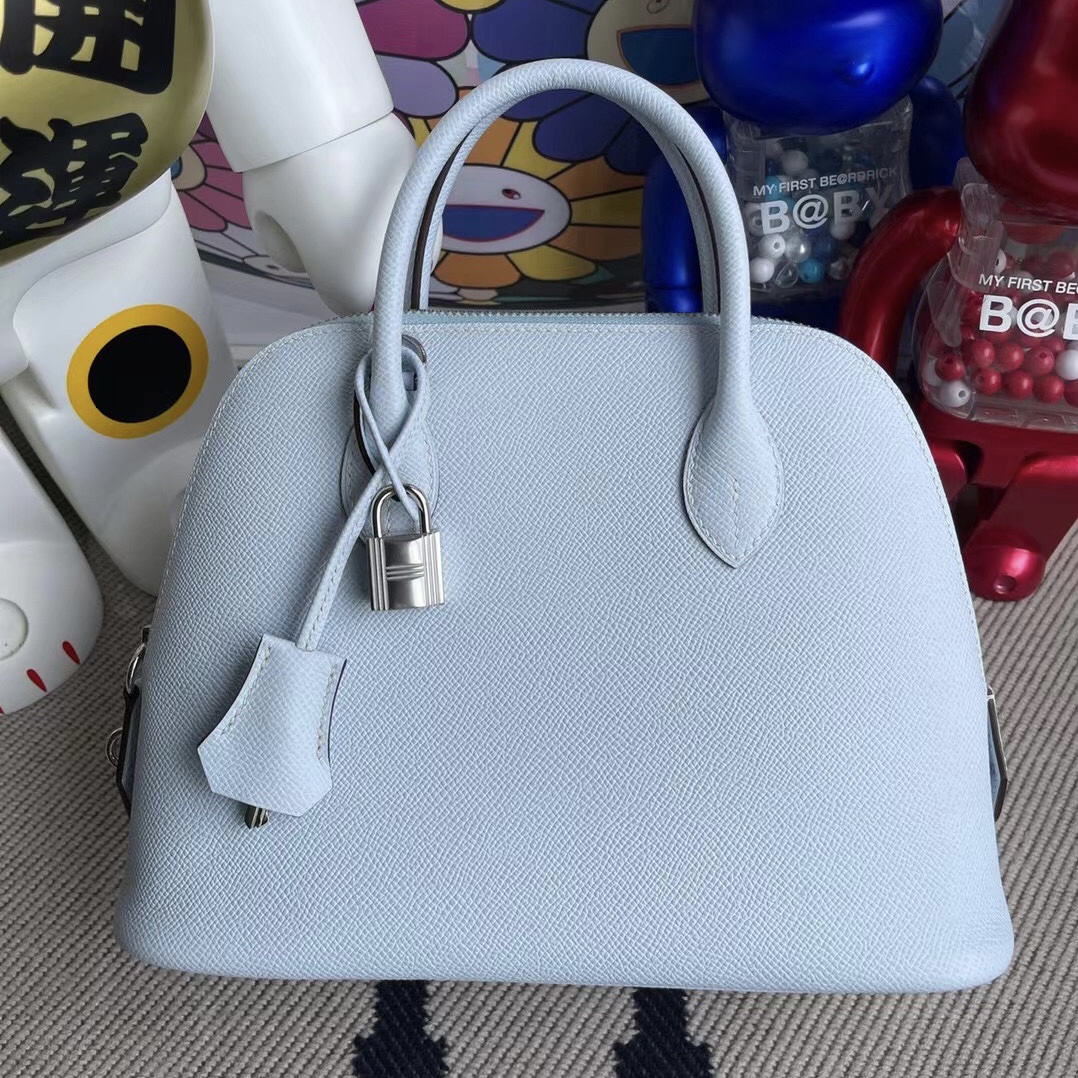 Hermes Bolide 25 Epsom T0 Blue Brume 霧藍色 銀扣 全手工蜜蠟線縫製 客定出