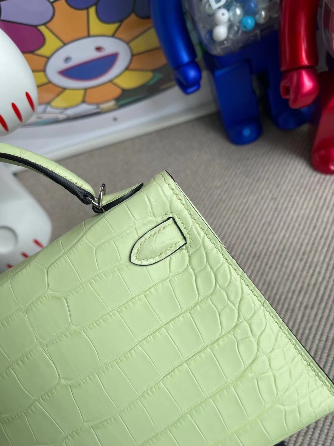 Hermes Kelly Mini Ⅱ 2代霧面方塊 美洲鱷魚 R9 Jaune Bourgeon 嫩芽黃銀扣