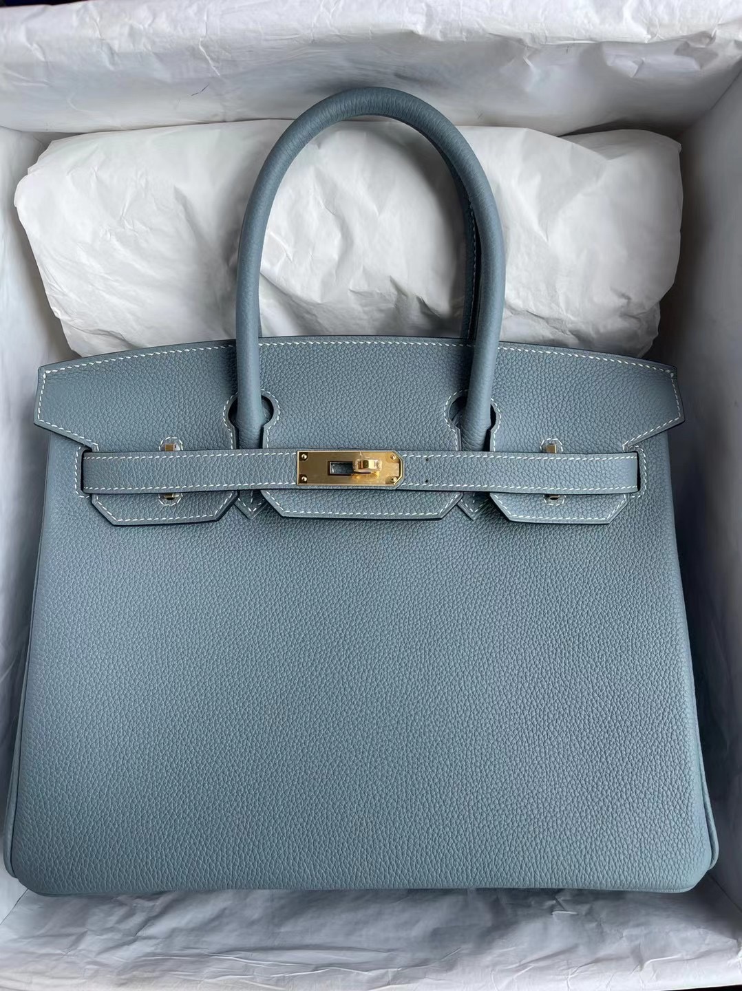 Hermes Birkin 30cm Handbag 7G Ciel 天青色 金扣 禦用原廠 Togo 小牛皮