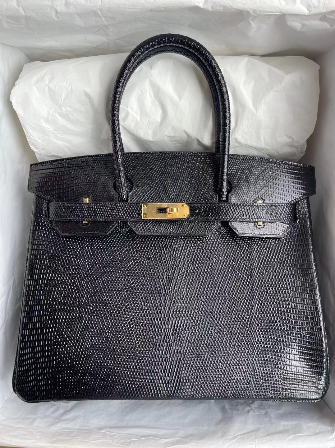 愛馬仕鉑金包臺灣價格 Hermes Birkin 30cm Lizard 89 Noir 黑色金扣 進口蜥蜴皮