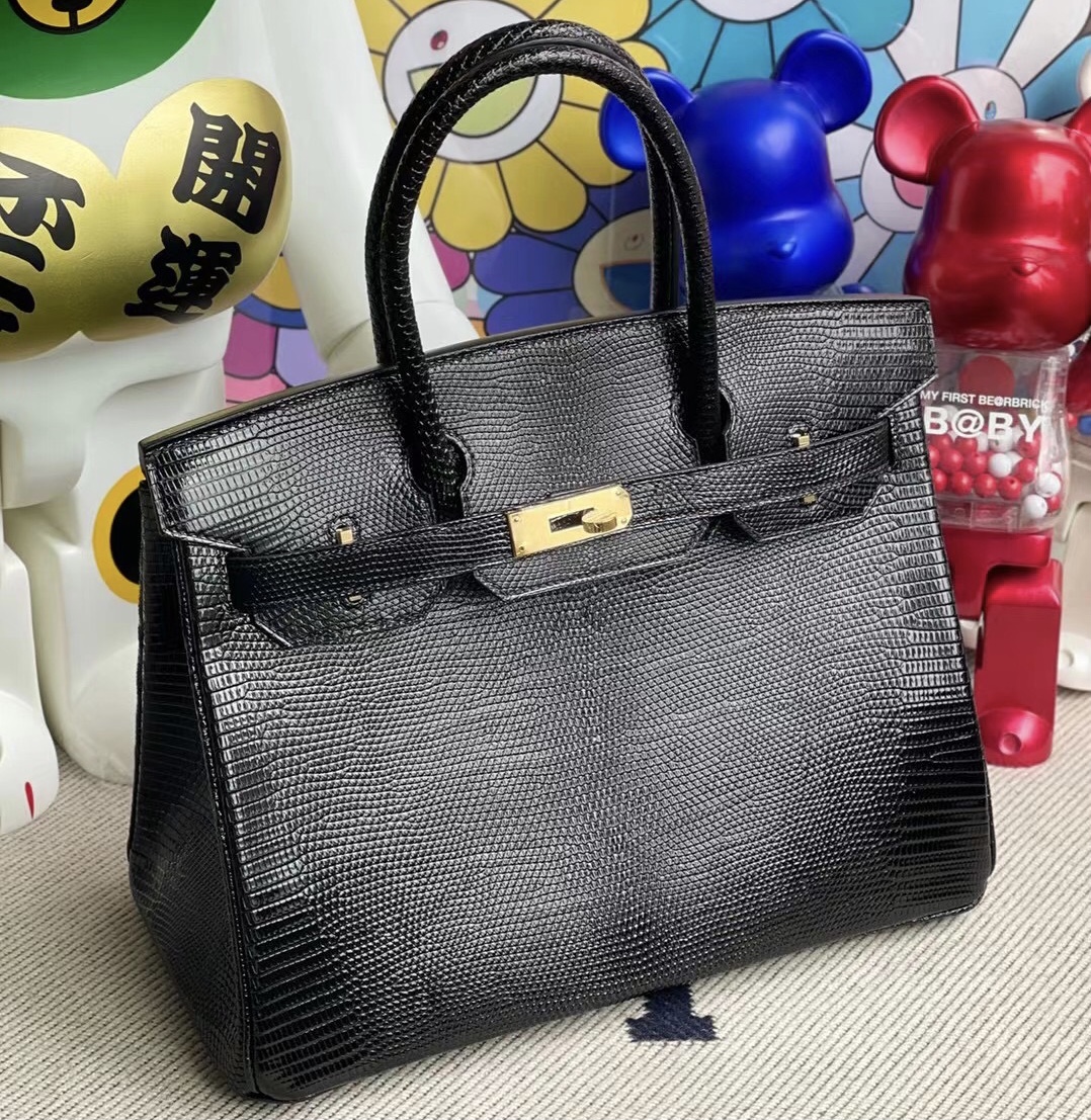 愛馬仕鉑金包臺灣價格 Hermes Birkin 30cm Lizard 89 Noir 黑色金扣 進口蜥蜴皮