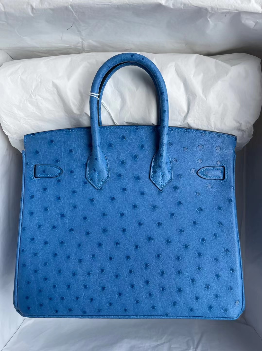 Hermes Birkin 25cm Ostrich 7Q Blue Mykonos 希臘藍 銀扣 原廠南非鴕鳥皮