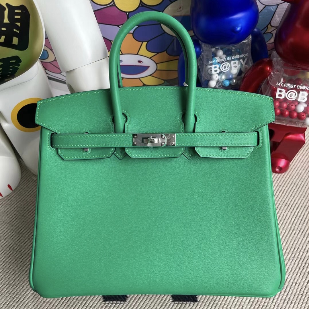 Hermes Birkin 25cm Swift calfskin 6W Menthe 薄荷綠銀扣禦用原廠皮