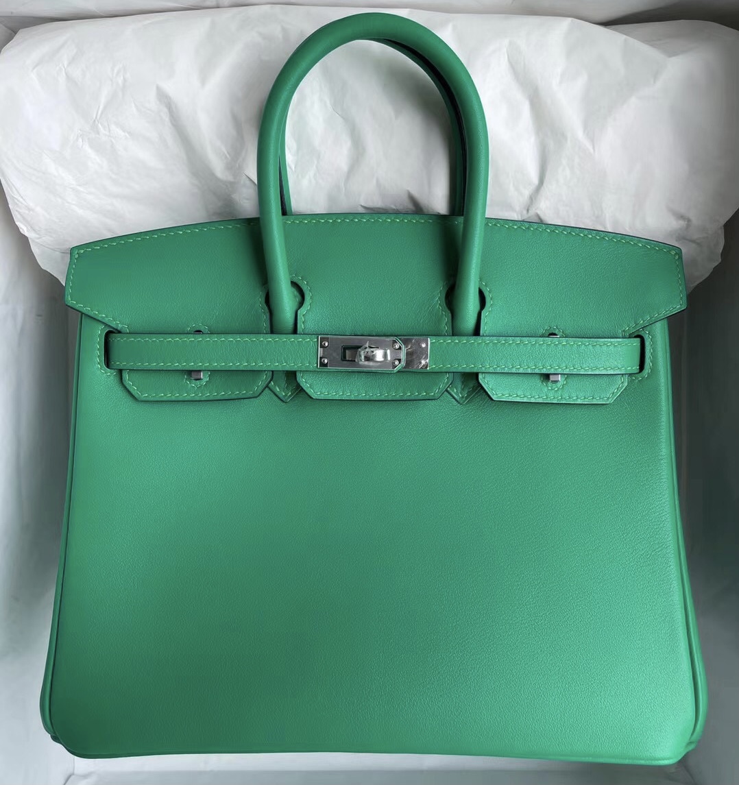 Hermes Birkin 25cm Swift calfskin 6W Menthe 薄荷綠銀扣禦用原廠皮