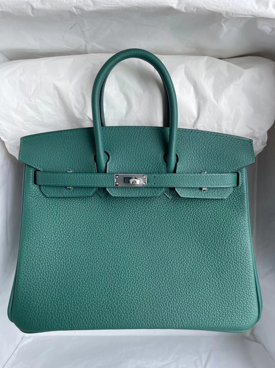 Hermes Birkin 25cm Togo小牛皮 Z6 Malachite 孔雀綠 銀扣 禦用原廠皮