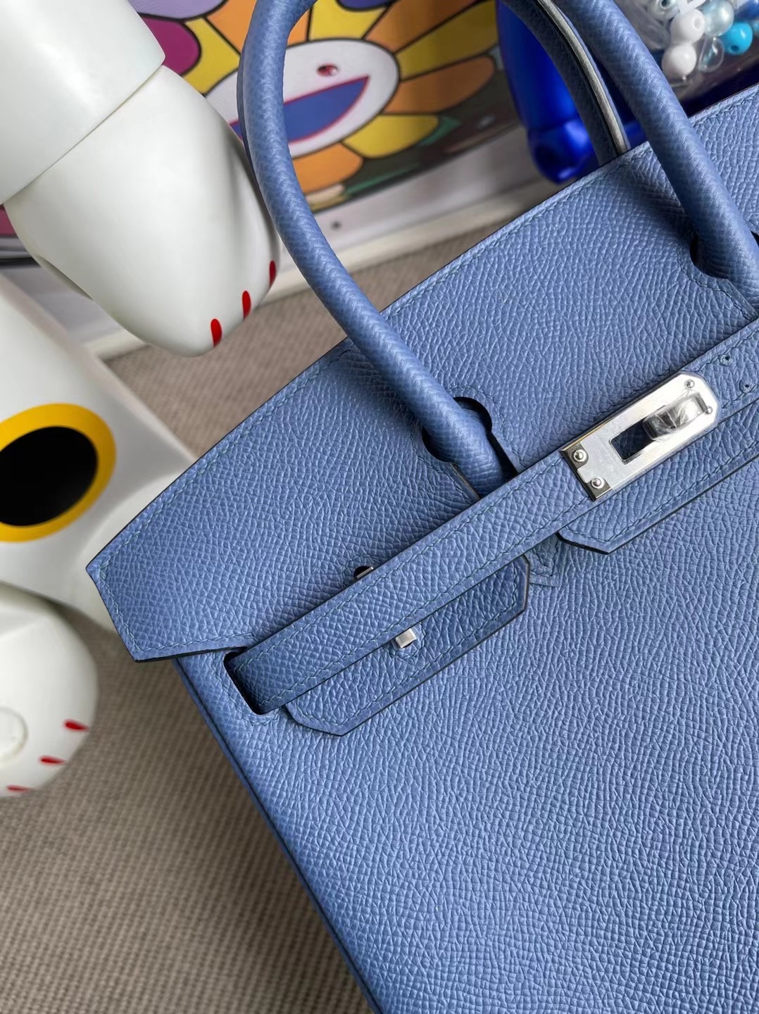 Hermes Birkin 25cm 7R azur 霧霾藍 銀扣 原廠 Epsom 牛皮全手工蜜蠟線縫