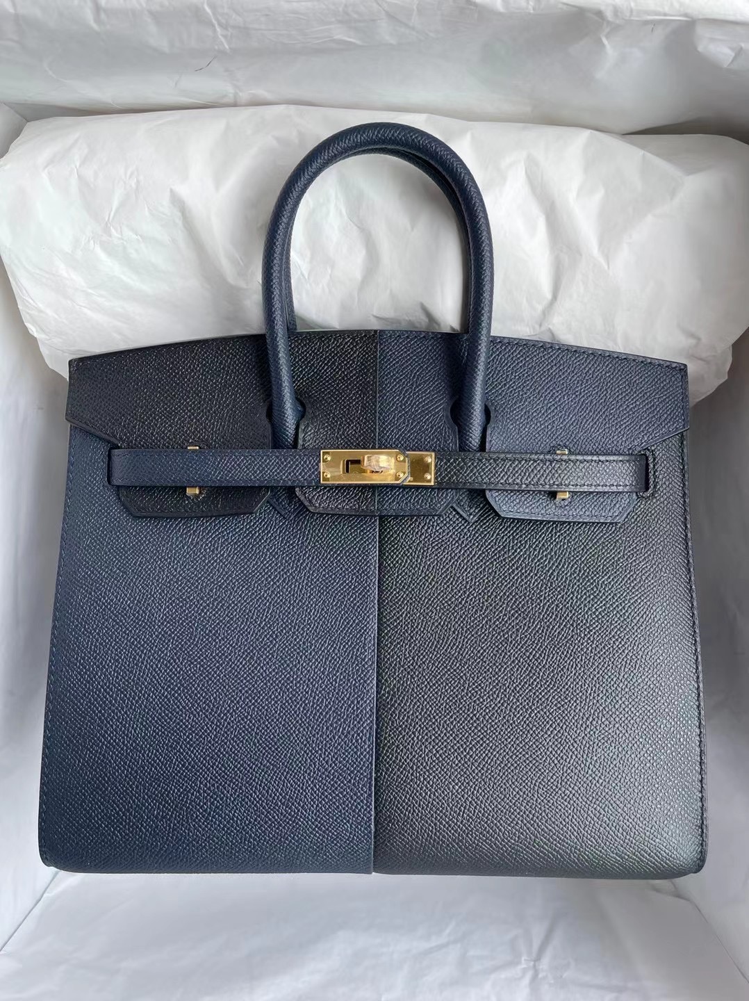 Hermes Birkin 25 Epsom Sellier 外縫 89 Noir 76 Bleu Indigo內 0F Bleu frida