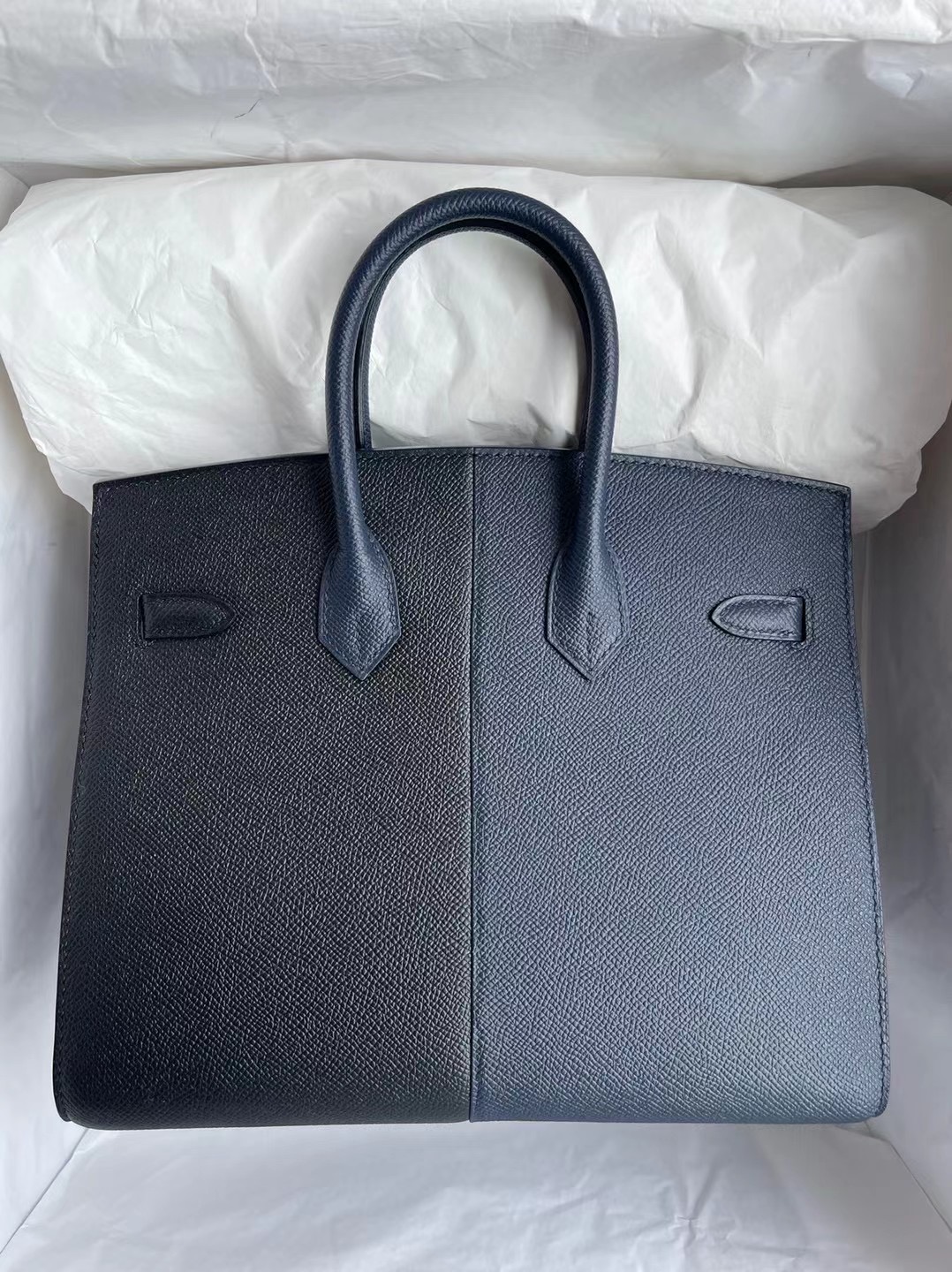 Hermes Birkin 25 Epsom Sellier 外縫 89 Noir 76 Bleu Indigo內 0F Bleu frida