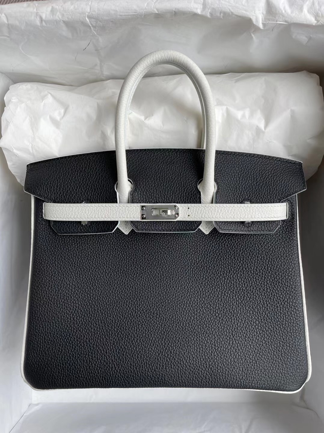 Hermes Birkin 25 HSS Togo 89 Noir 黑色 01 Pure white 純白色銀扣馬蹄印