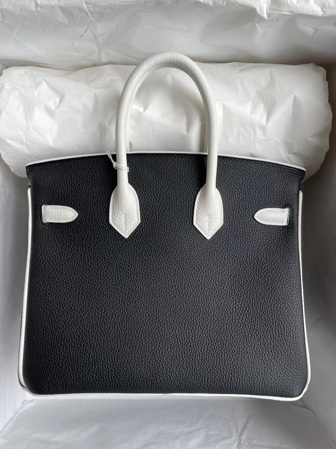 Hermes Birkin 25 HSS Togo 89 Noir 黑色 01 Pure white 純白色銀扣馬蹄印