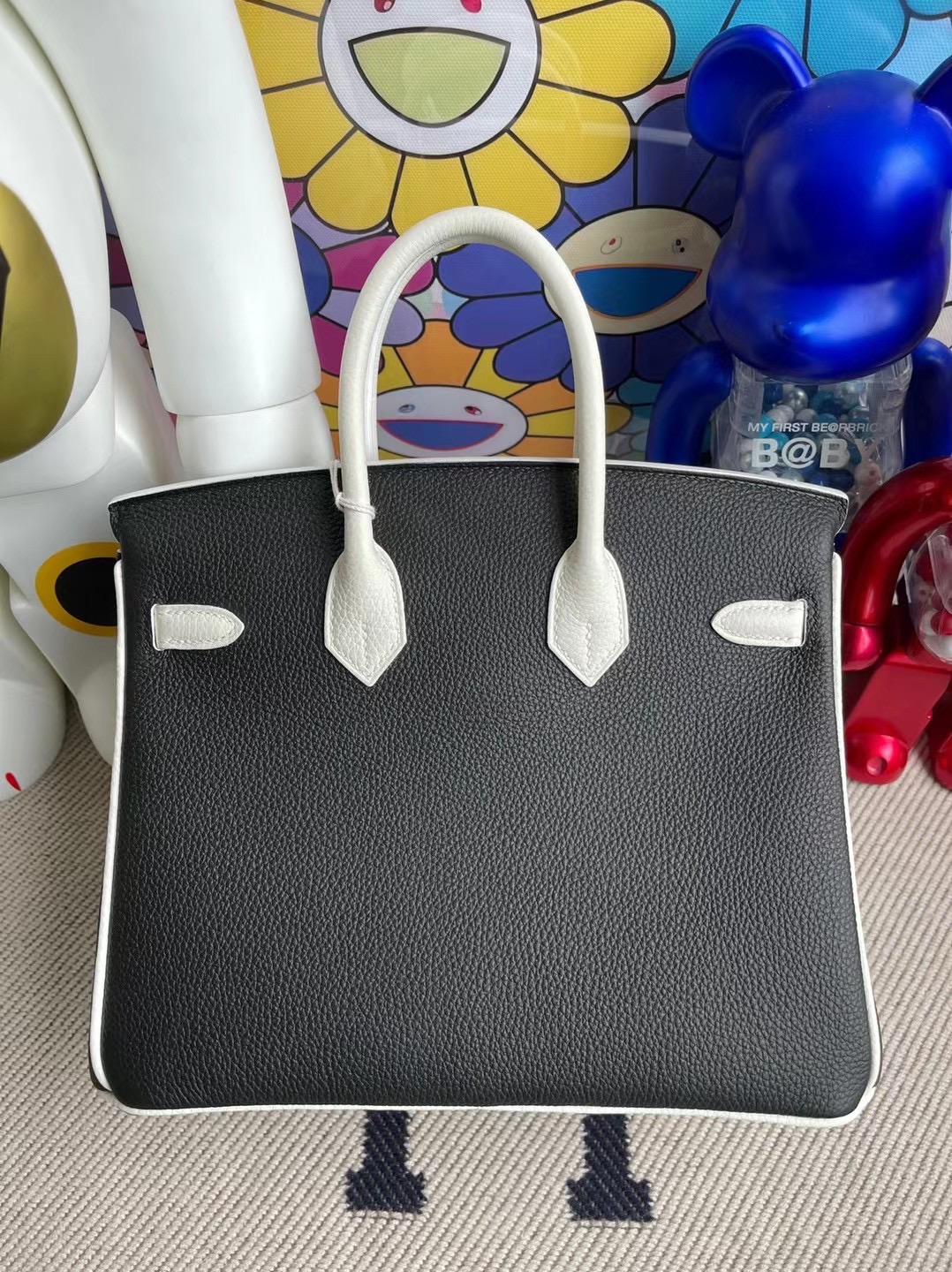 Hermes Birkin 25 HSS Togo 89 Noir 黑色 01 Pure white 純白色銀扣馬蹄印