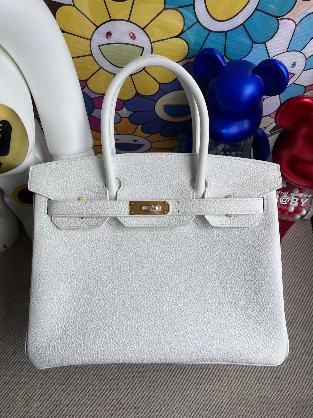 臺灣桃園市Hermes Birkin 30CM 01 Pure white 純白色內拼9R Lime 檸檬黃 拉絲金扣