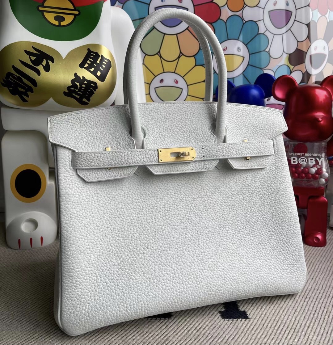 臺灣桃園市Hermes Birkin 30CM 01 Pure white 純白色內拼9R Lime 檸檬黃 拉絲金扣