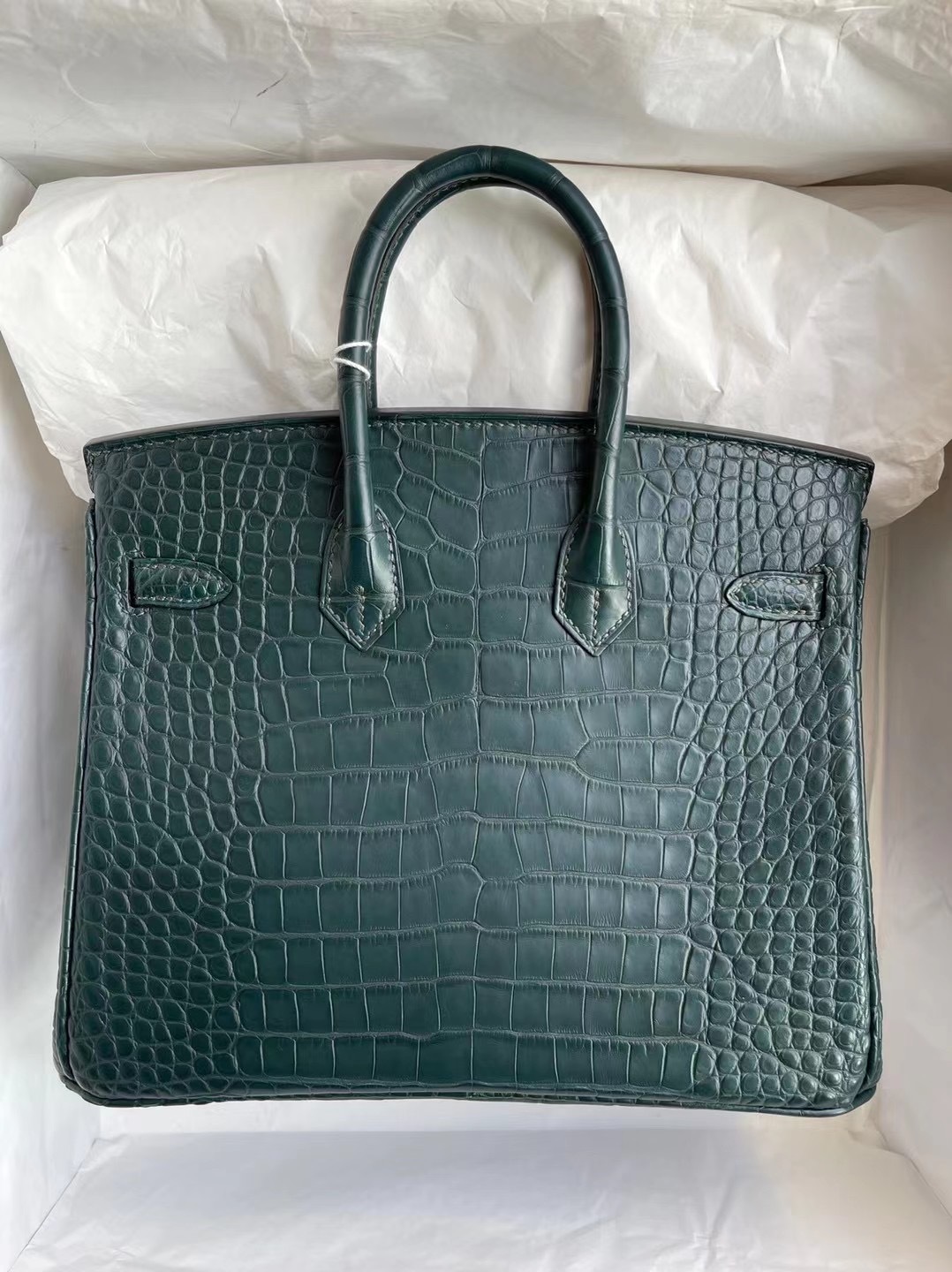 Hermes Birkin 25 霧面美洲鱷魚 V0 Vert Rousseau 盧俊綠 金扣