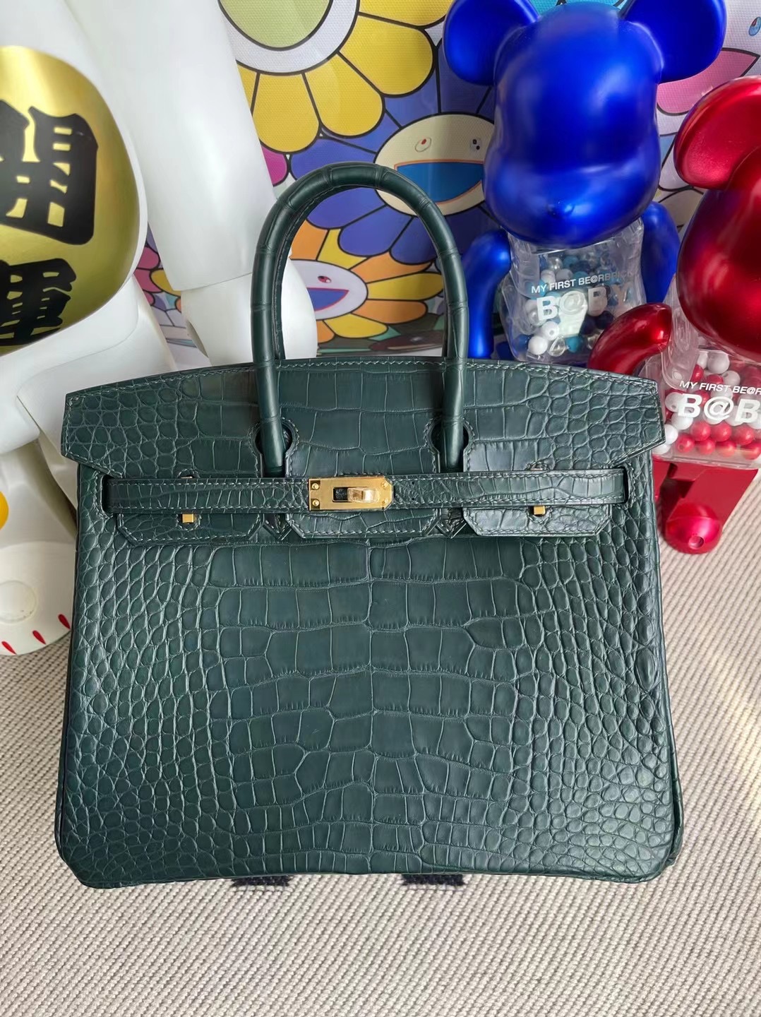 Hermes Birkin 25 霧面美洲鱷魚 V0 Vert Rousseau 盧俊綠 金扣