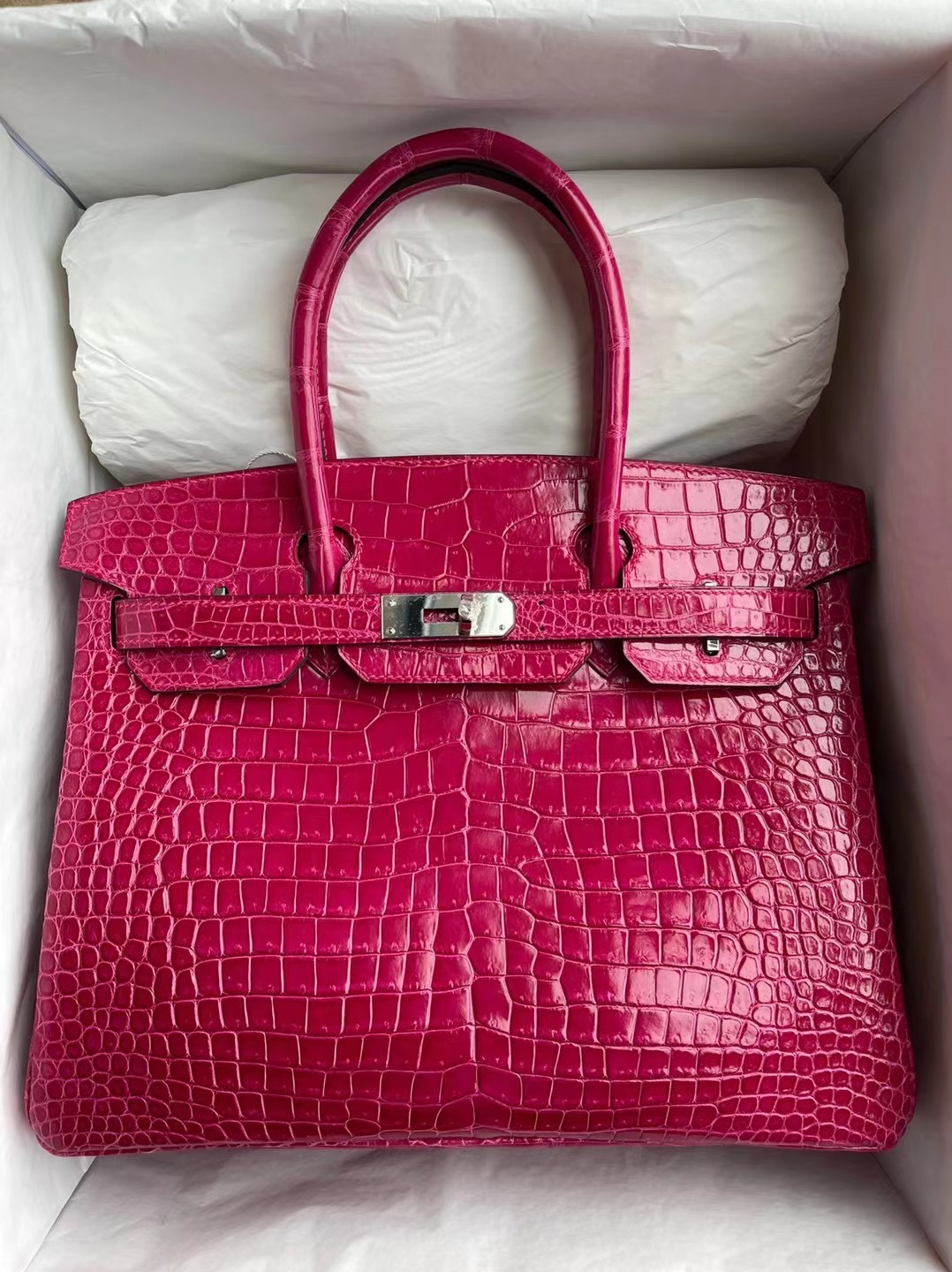 Hermes Birkin 30cm 81 斑鳩灰 47 咖啡色 5J 桃粉色 亮面倒V灣鱷