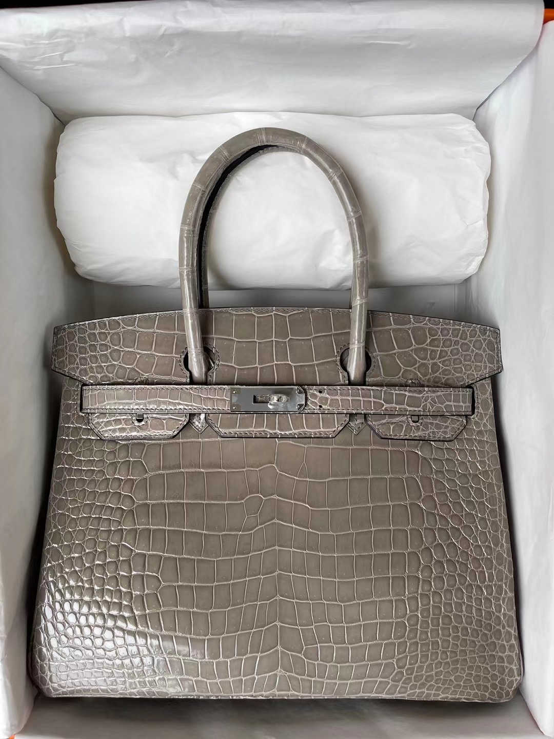 Hermes Birkin 30cm 81 斑鳩灰 47 咖啡色 5J 桃粉色 亮面倒V灣鱷