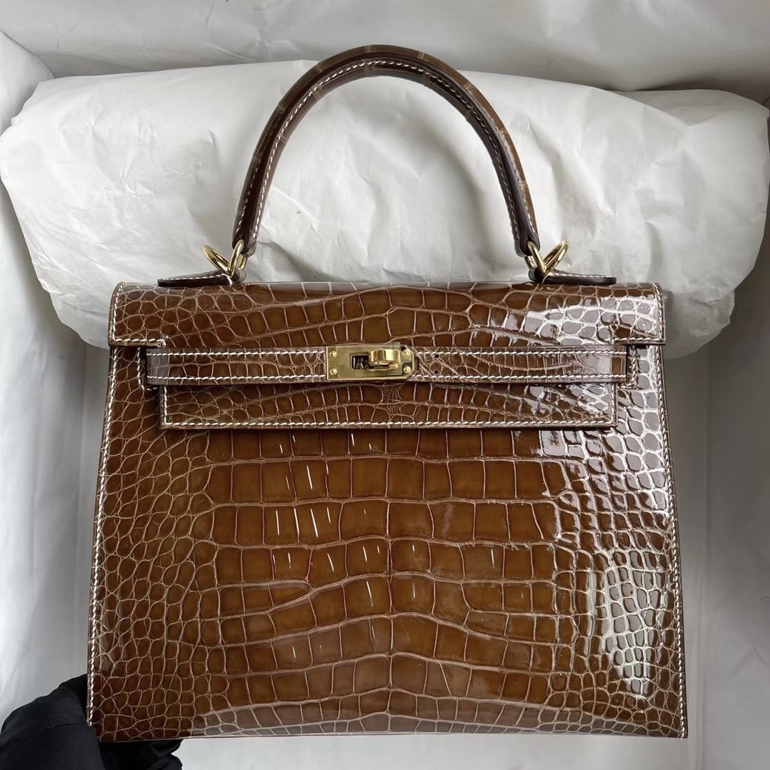 愛馬仕凱莉包25定製 Hermes Kelly 25淡灰褐色17 Ficelle 煙草色 美洲鱷魚