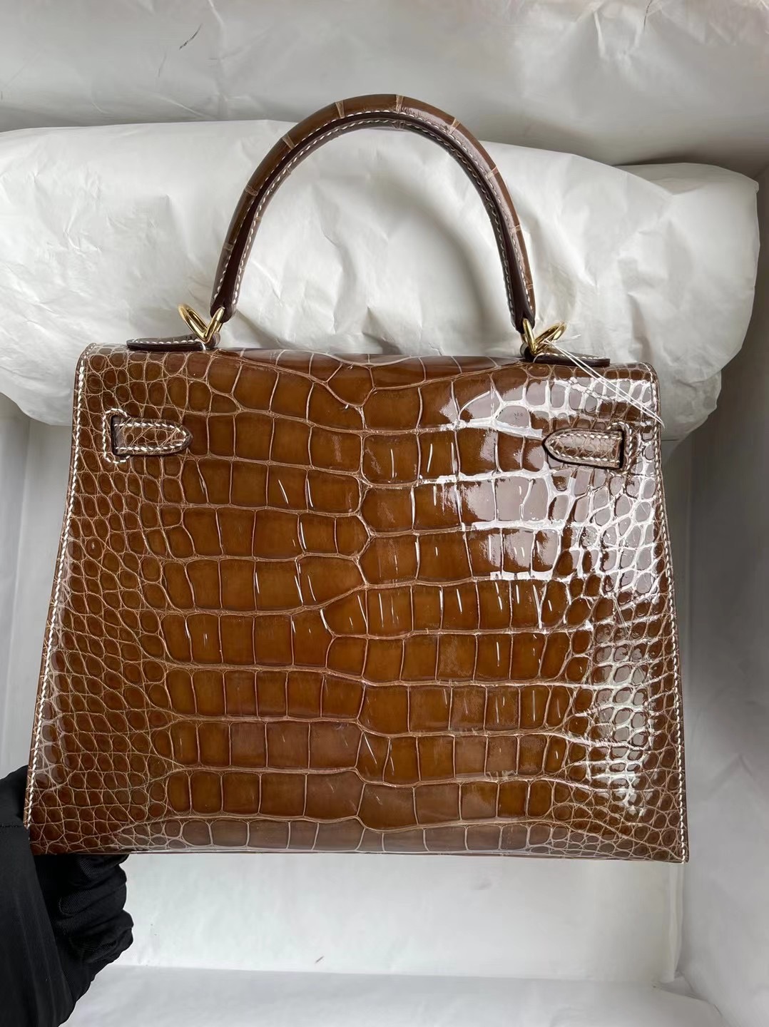 愛馬仕凱莉包25定製 Hermes Kelly 25淡灰褐色17 Ficelle 煙草色 美洲鱷魚