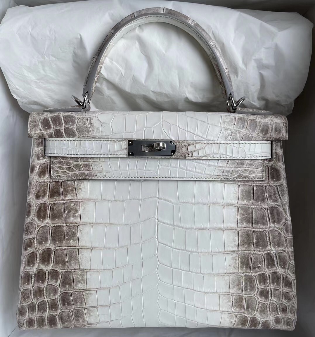 Hermes Kelly 28cm CK01 BLANC Himalayan Crocodile 喜馬拉雅