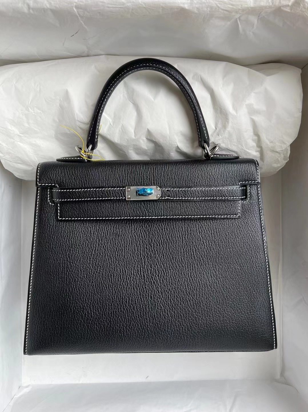 Hermes Kelly 25 Chevre 山羊皮 89 Noir 內拼Q5 Rose casaque國旗紅馬蹄印客定出