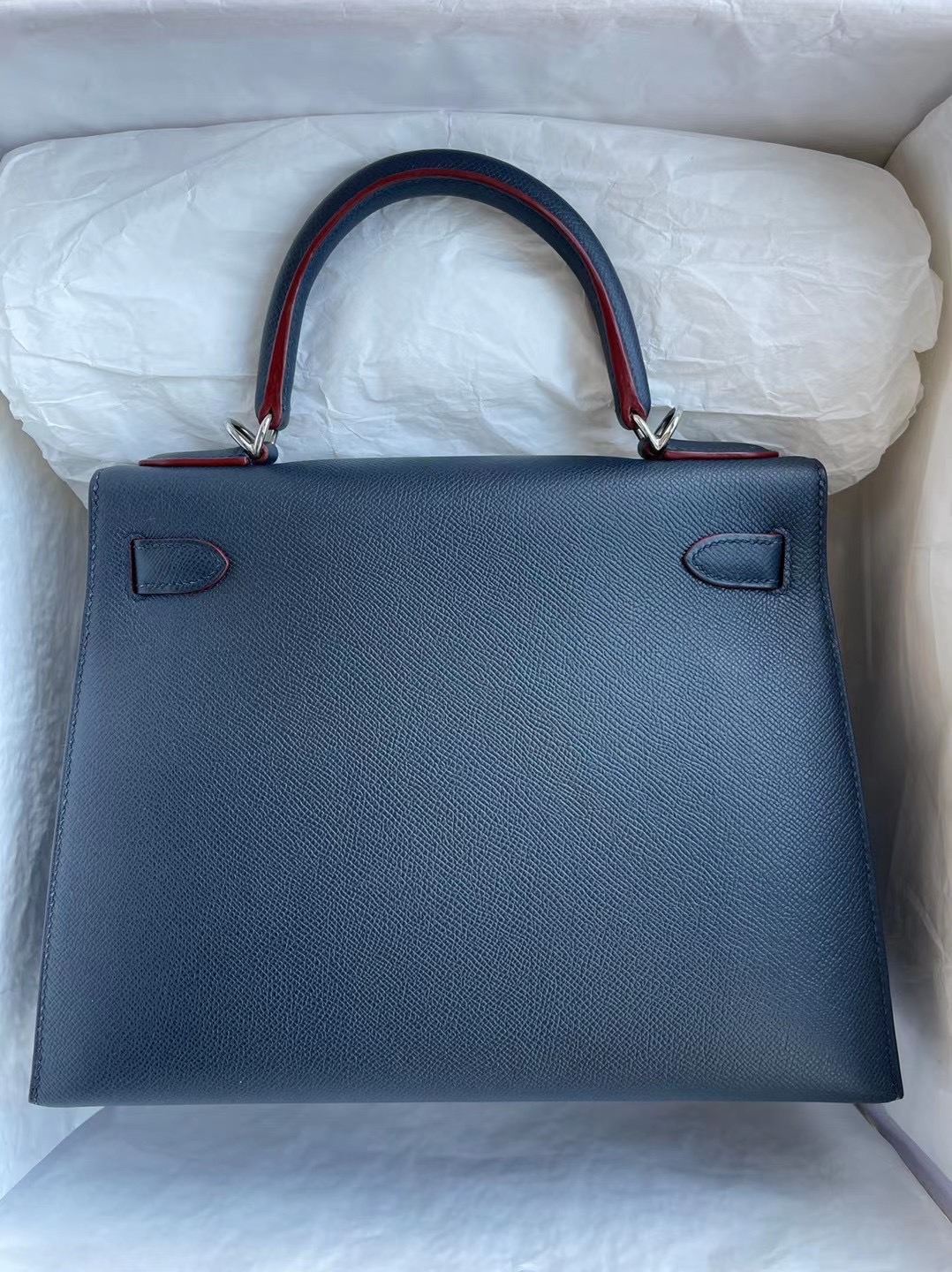 Hermes Kelly 28 Epsom 76 Blue indgo M8 Griss Asphalt P1 Rose Eglantine