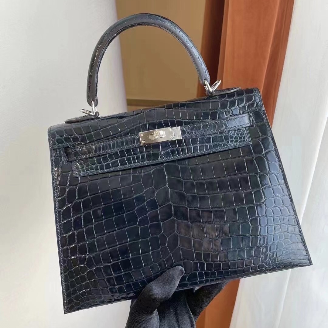 Hermes kelly 25cm S7 blue de galice 加利西亞藍 亮面鱷魚 金扣