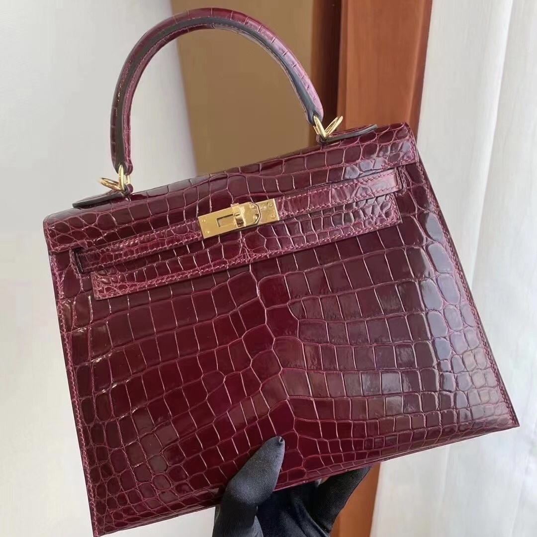 愛馬仕凱莉包25價格 Hermes kelly 25cm 57 Bordeaux 波爾多酒紅 亮面尼羅鱷魚