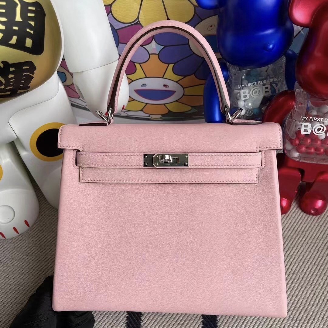 愛馬仕凱莉包包 25價格 Hermes Kelly 25cm Swift 3Q Rose Sakura 新櫻花粉 銀扣