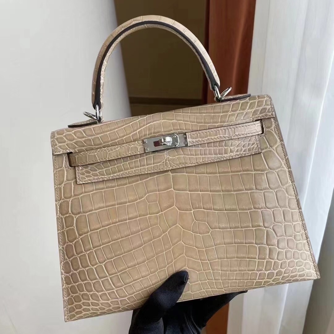 爱马仕kelly包包价格一览表 Hermes Kelly 25cm 鱷魚皮 銀扣