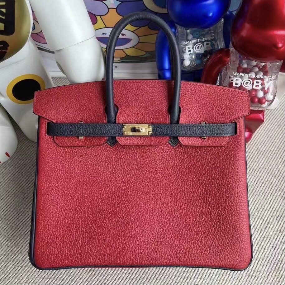 Hermes Birkin 25 Togo Q5 Rouge Cassque/2Z Blue Nuit 金扣 馬蹄銀