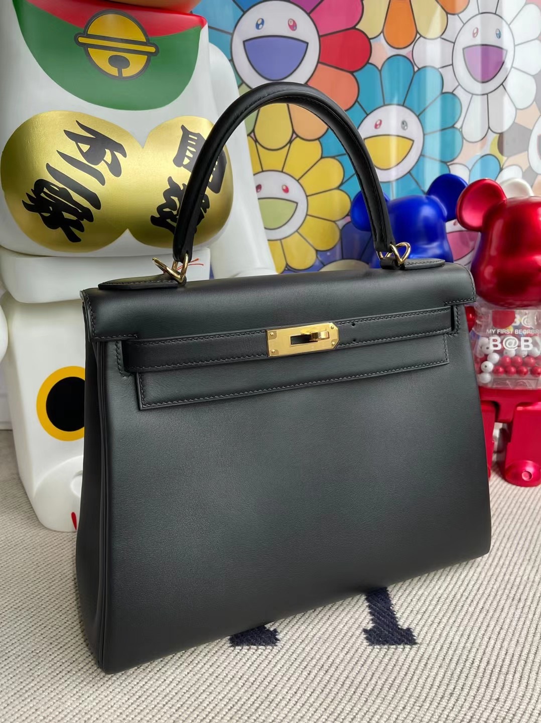 愛馬仕凱莉包28價格及圖片尺寸 Hermes Kelly 28cm Jonathan 89 Noir 黑色 金扣